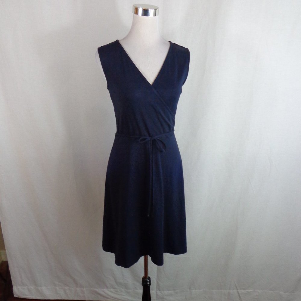 Women's Talbots V Neck Sleeveless Mock-Wrap Dress -Size XS- Navy Blue